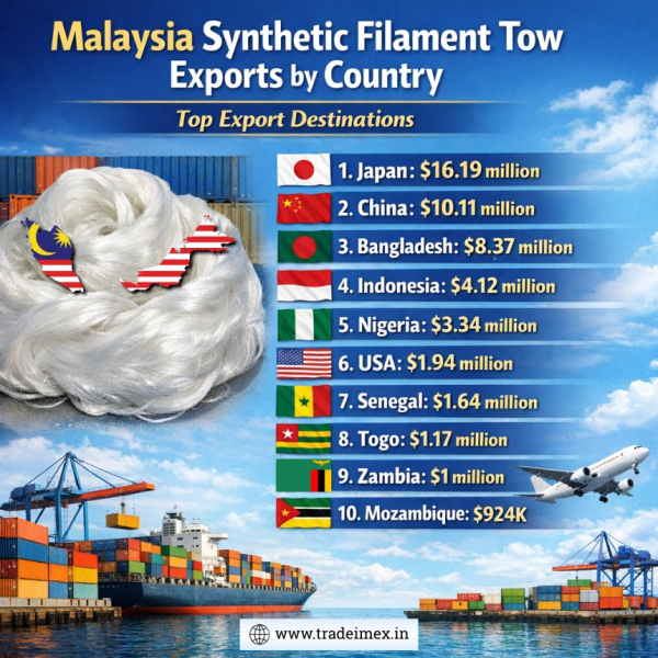 Данные об экспорте жгутов синтетических нитей Малайзии